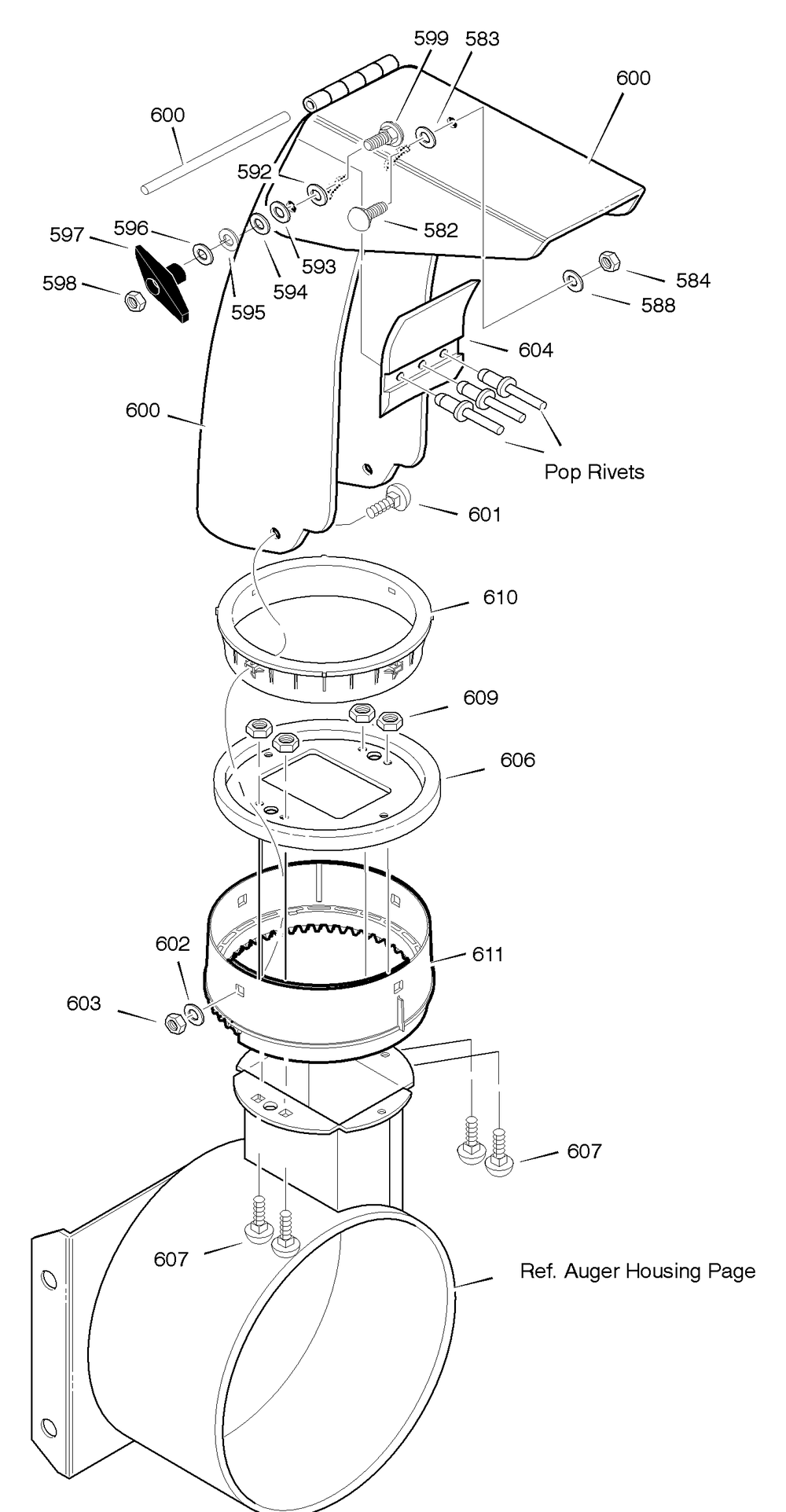 Discharge Chute Diagram and Parts List for C950-52430-0 2004 Briggs and Stratton Snow Blower